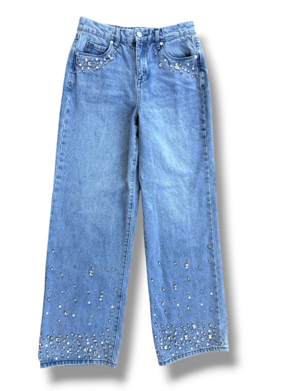 BLANKNYC Franklin Embellished Ribcage Wide-Leg Jeans Light Wash Waist 26 - Picture 9 of 16